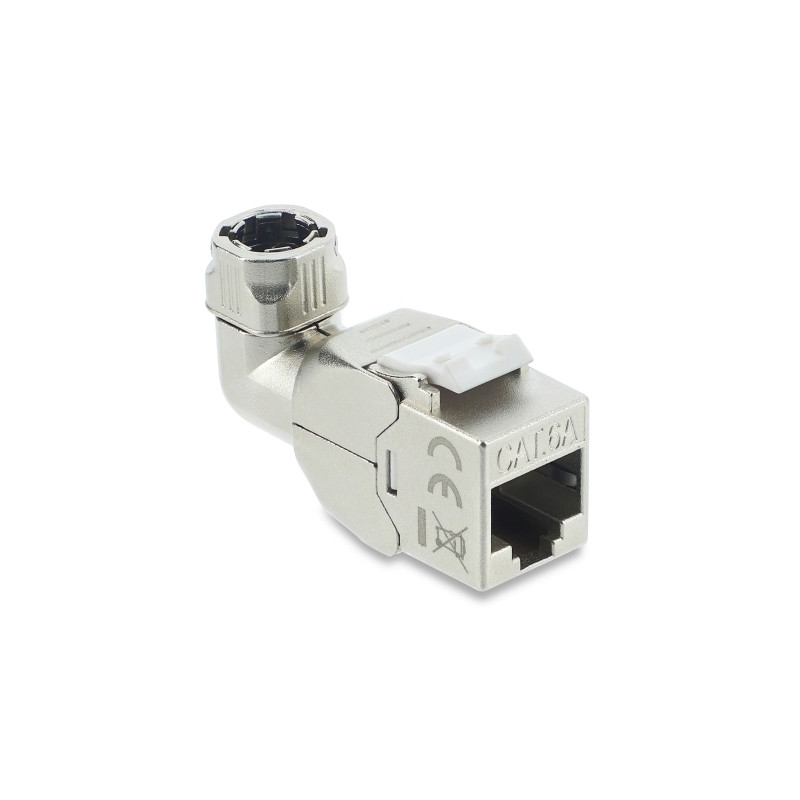Delock Keystone Modul RJ45 Buchse zu LSA Cat.6A werkzeugfrei 90° winkelbar geschirmt für Kabeldurchmesser von 6,0 - 8,5 mm