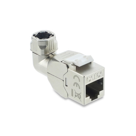 Delock Keystone Modul RJ45 Buchse zu LSA Cat.6A werkzeugfrei 90° winkelbar geschirmt für Kabeldurchmesser von 6,0 - 8,5 mm