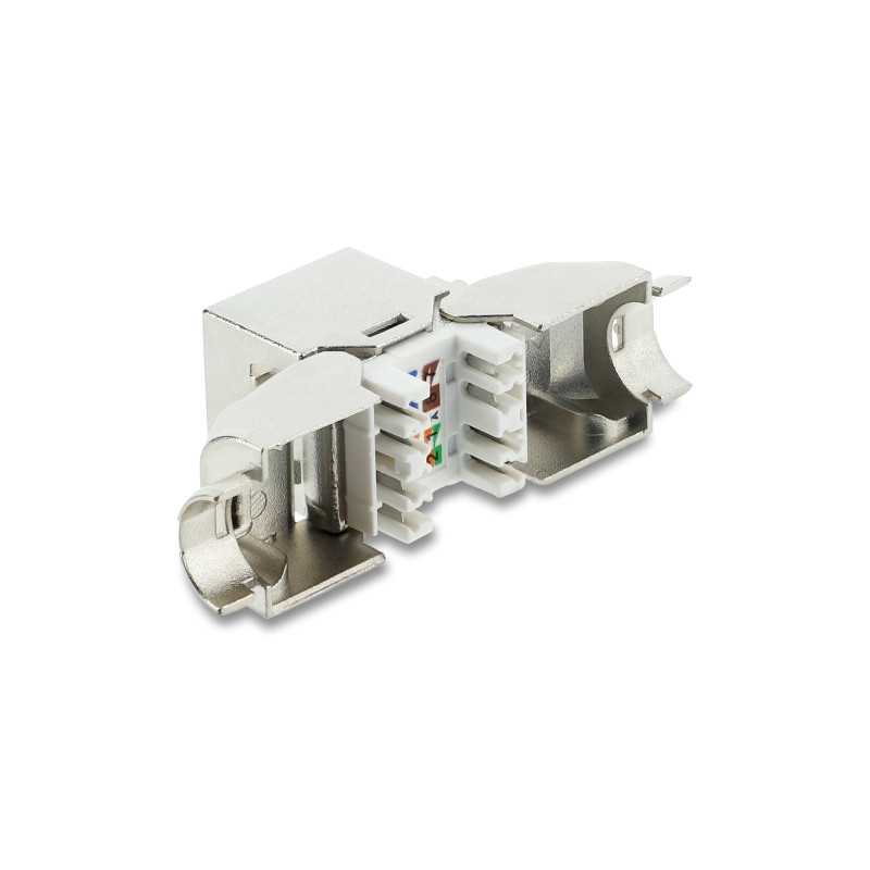 Delock Keystone Modul RJ45 Buchse zu LSA Cat.6A werkzeugfrei 90° winkelbar geschirmt für Kabeldurchmesser von 6,0 - 8,5 mm