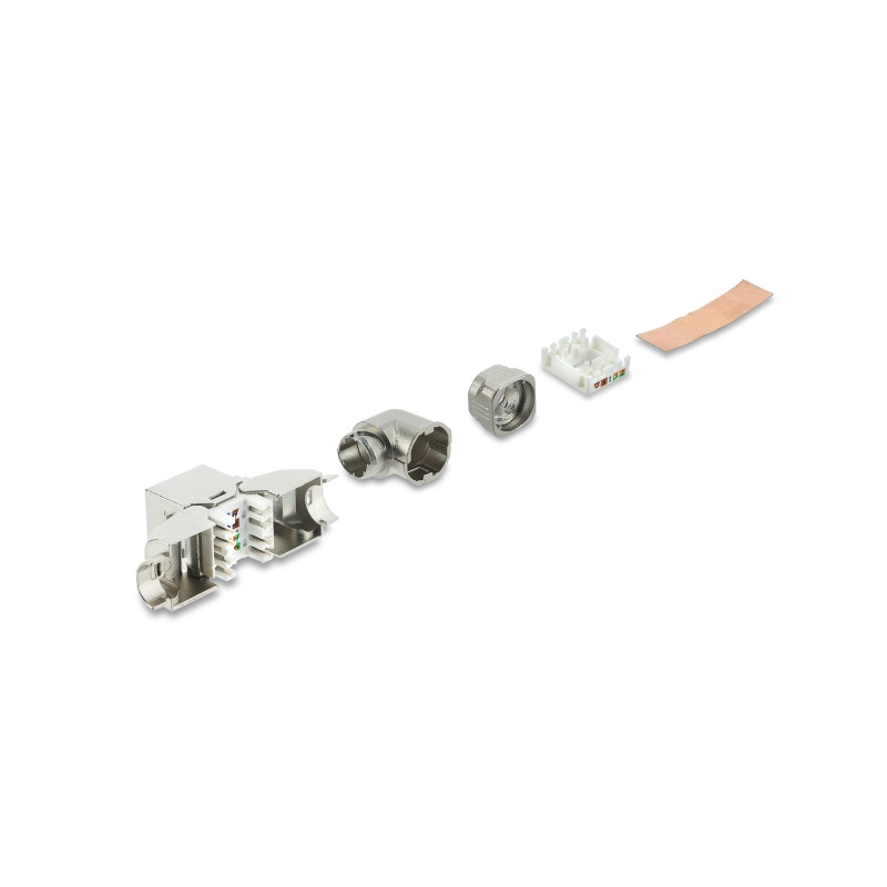 Delock Keystone Modul RJ45 Buchse zu LSA Cat.6A werkzeugfrei 90° winkelbar geschirmt für Kabeldurchmesser von 6,0 - 8,5 mm