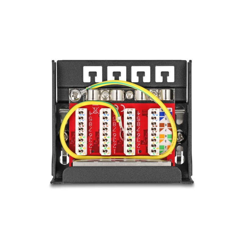 Delock Mini Desktop Patchpanel RJ45 Buchse 4 Port Cat.6A geschirmt schwarz - zur Montage an Tisch, Wand oder Hutschiene