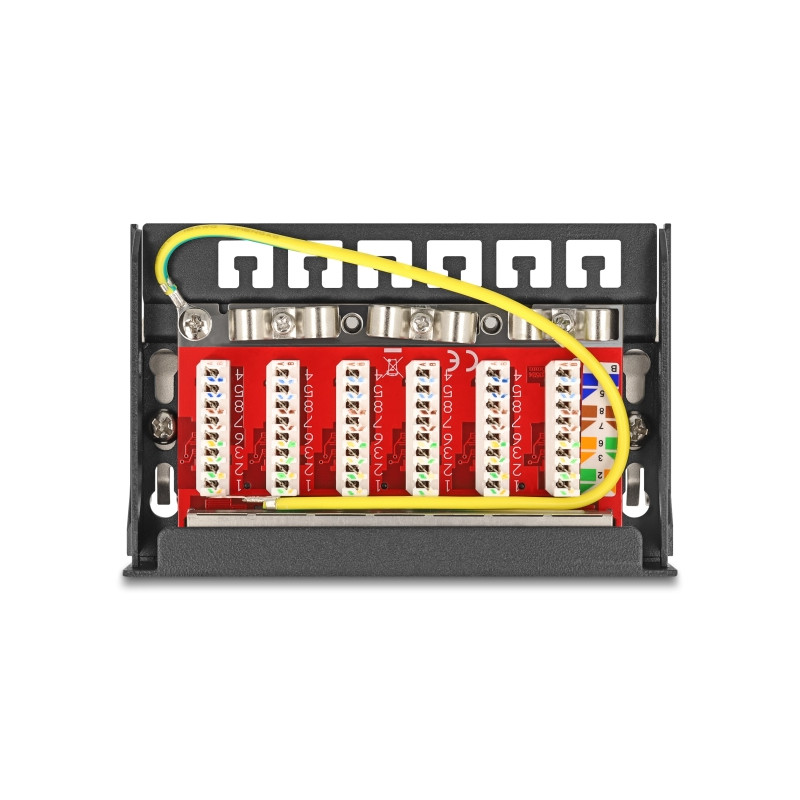 Delock Mini Desktop Patchpanel RJ45 Buchse 6 Port Cat.6A geschirmt schwarz - zur Montage an Tisch, Wand oder Hutschiene