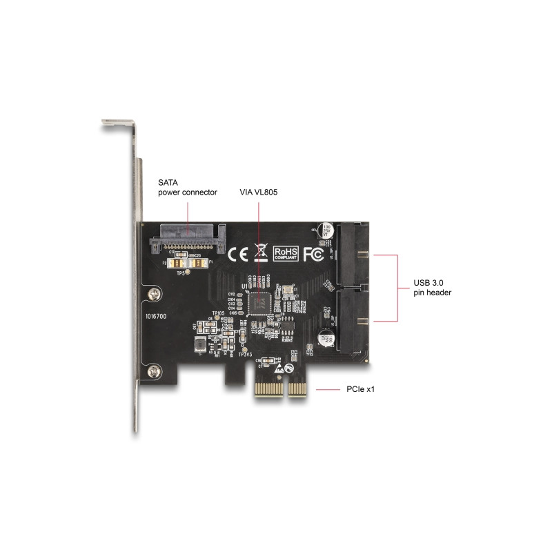 Delock PCI Express x1 Karte zu 2 x intern USB 5 Gbps Pfostenstecker