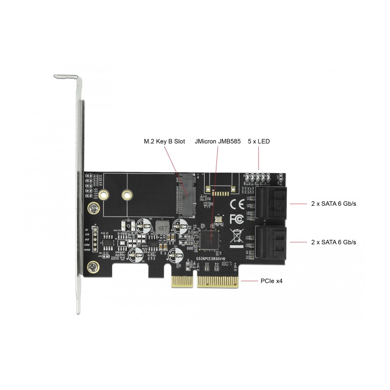 Delock 4 Port SATA und 1 Slot M.2 Key B PCI Express x4 Karte - Low Profile Formfaktor