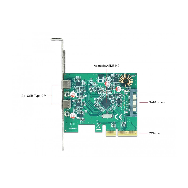 Delock PCI Express x4 Karte zu 2 x extern USB 10 Gbps USB Type-C™ Buchse