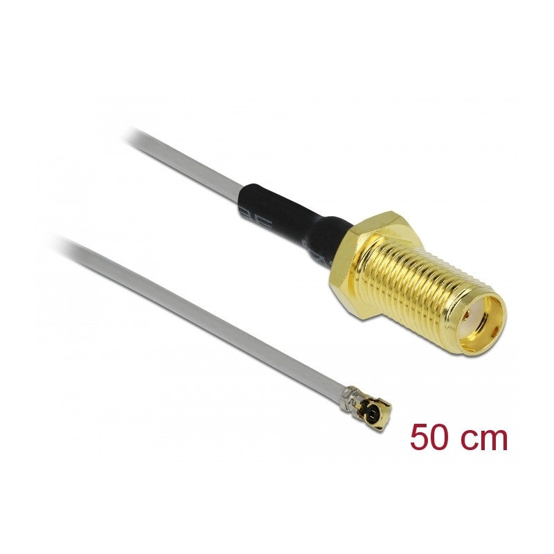 Delock Antennenkabel SMA Buchse zum Einbau zu I-PEX Inc., MHF® 4 Stecker 0.81 50 cm Gewindelänge 10 mm