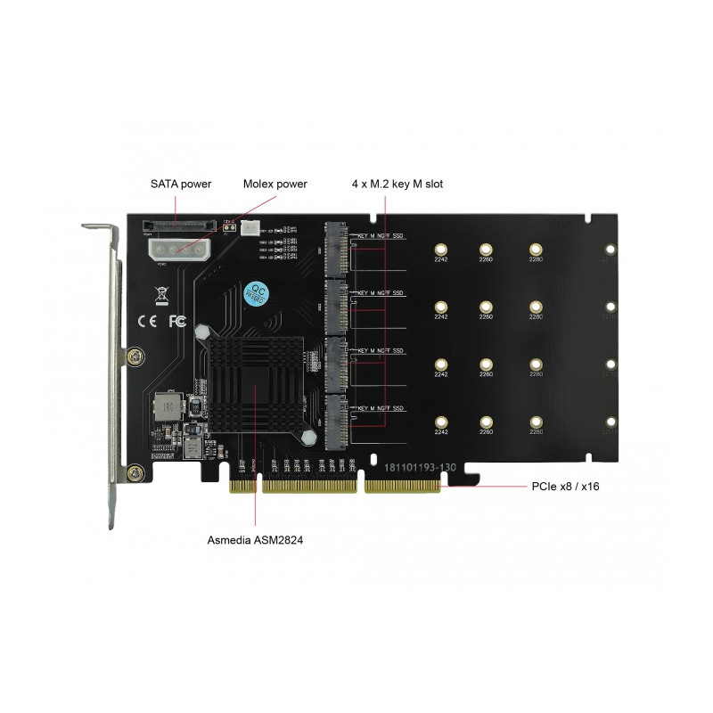 Delock PCI Express x8 / x16 Karte zu 4 x intern NVMe M.2 Key M