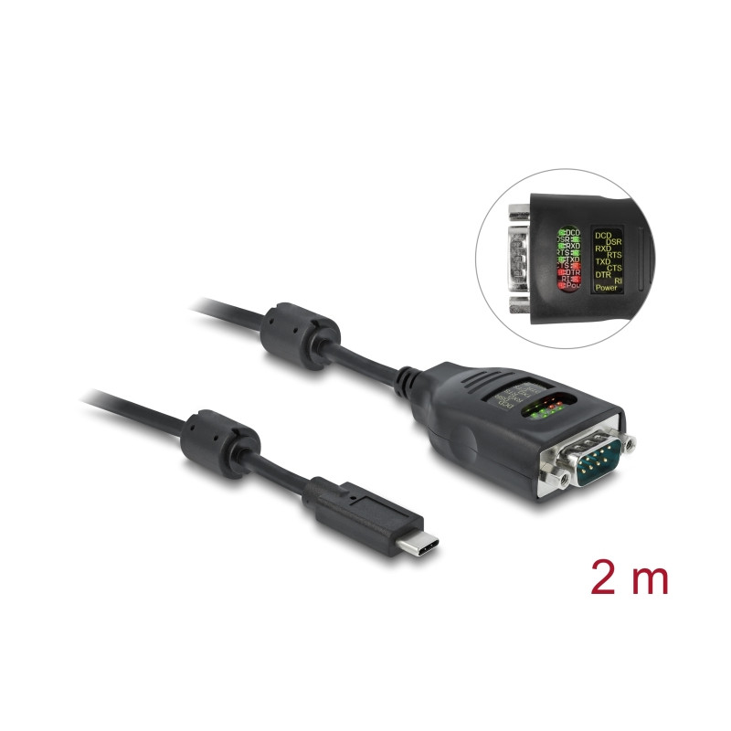 Delock USB Type-C™ zu Seriell DB9 Adapter mit 9 LED RS-232 Tester