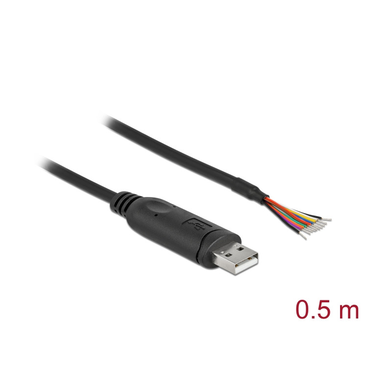 Delock Adapterkabel USB 2.0 Typ-A zu seriell RS-232 mit 9 offenen Kabelenden + Schirmung 0,5 m