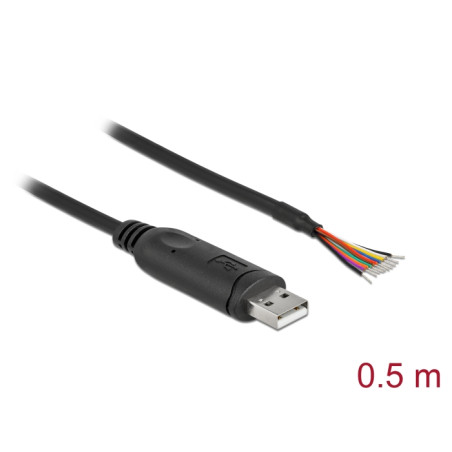 Delock Adapterkabel USB 2.0 Typ-A zu seriell RS-232 mit 9 offenen Kabelenden + Schirmung 0,5 m