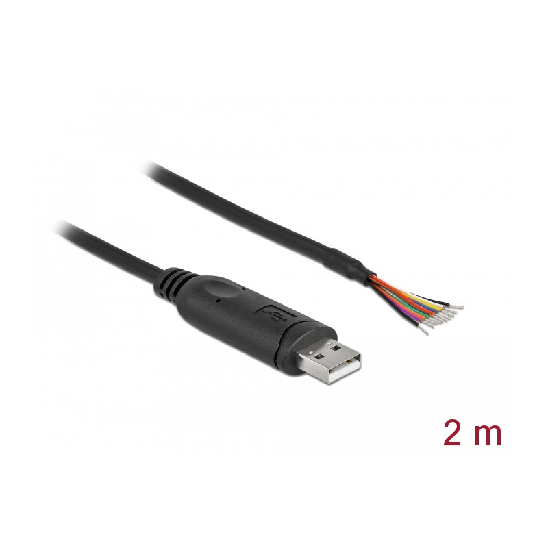 Delock Adapterkabel USB 2.0 Typ-A zu seriell RS-232 mit 9 offenen Kabelenden + Schirmung 2 m