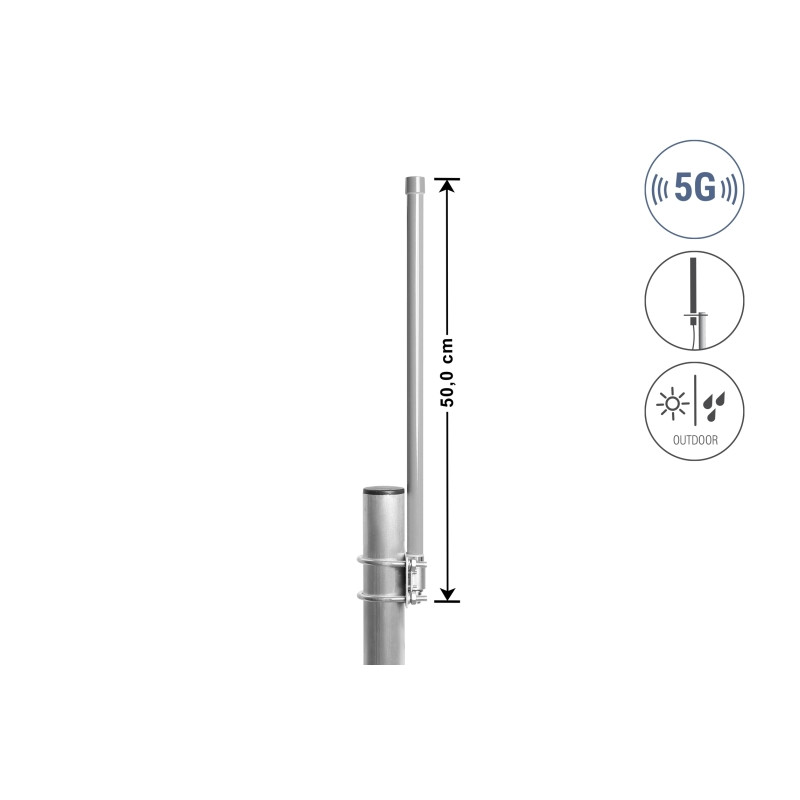 Delock 5G 3,3 - 3,8 GHz Antenne N Buchse 8 dBi 50 cm omnidirektional starr outdoor grau