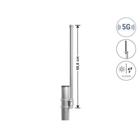 Delock 5G 3,3 - 3,8 GHz Antenne N Buchse 8 dBi 50 cm omnidirektional starr outdoor grau