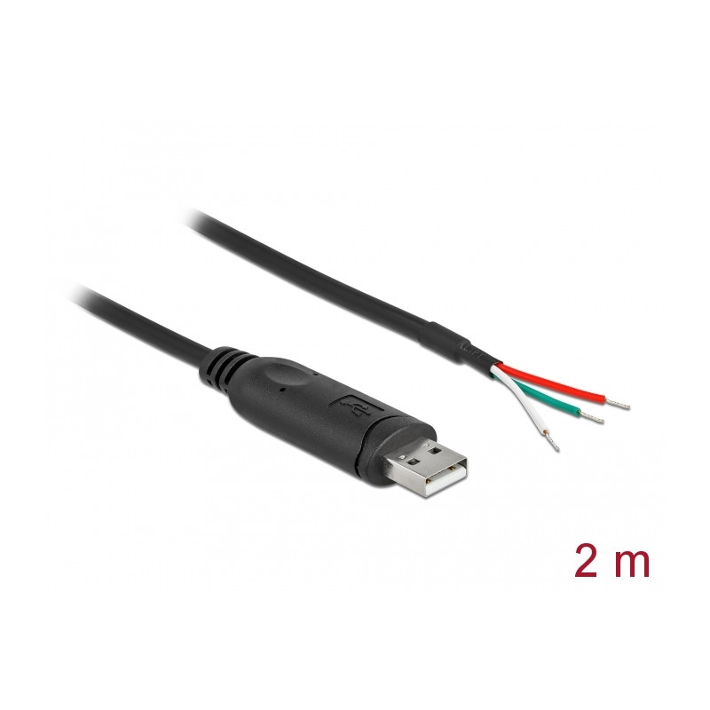 Delock Adapterkabel USB 2.0 Typ-A zu seriell RS-232 mit 3 offenen Kabelenden 2 m