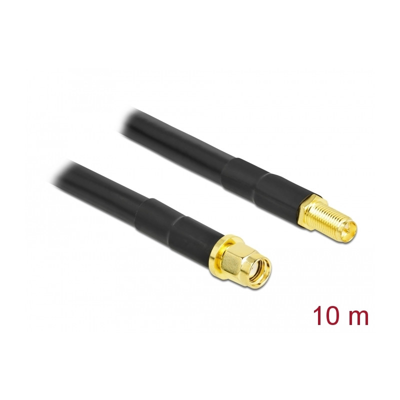 Delock Antennenkabel RP-SMA Stecker zu RP-SMA Buchse LMR/CFD300 10 m low loss