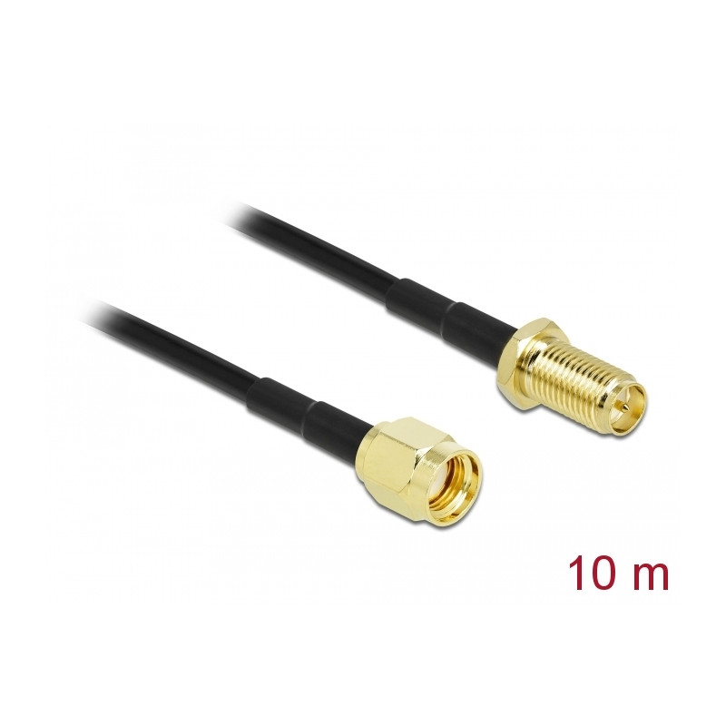 Delock Antennenkabel RP-SMA Stecker zu RP-SMA Buchse LMR/CFD100 10 m low loss