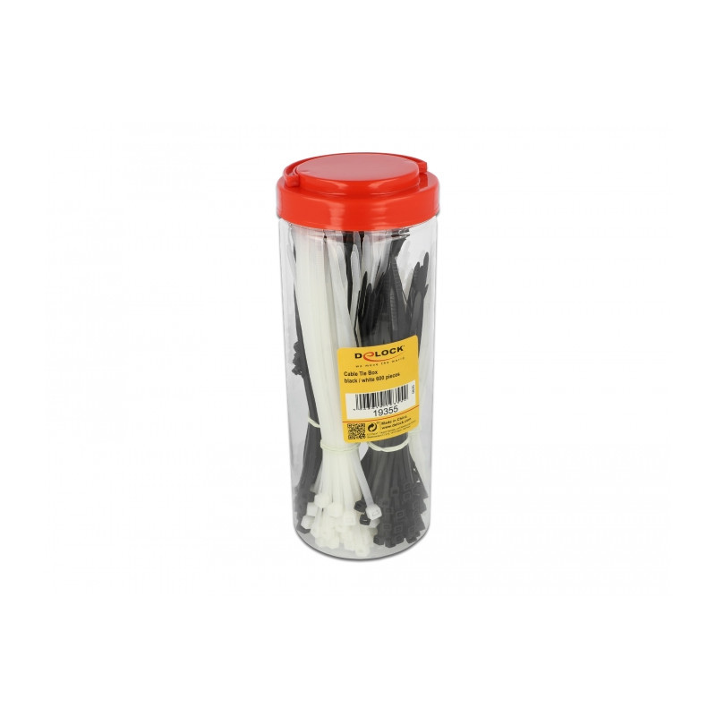 Delock Kabelbinder Sortimentsbox 600 Stück schwarz / weiß