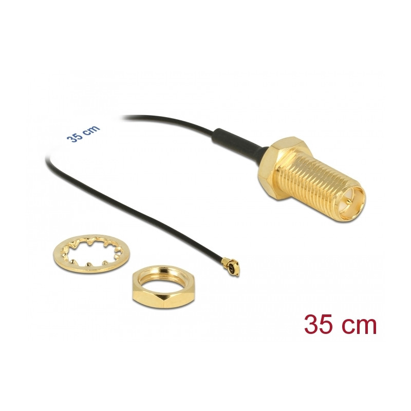 Delock Antennenkabel RP-SMA Buchse zum Einbau zu I-PEX Inc., MHF® 4 Stecker 0.81 35 cm Gewindelänge 10 mm