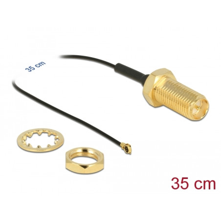 Delock Antennenkabel RP-SMA Buchse zum Einbau zu I-PEX Inc., MHF® 4 Stecker 0.81 35 cm Gewindelänge 10 mm