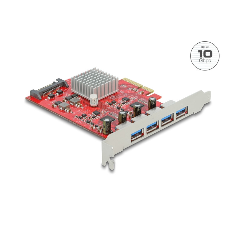 Delock PCI Express x4 Karte zu 4 x extern USB 10 Gbps Typ-A Buchse