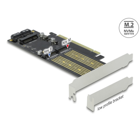 Delock PCI Express x16 Karte zu 1 x M.2 Key B + 1 x NVMe M.2 Key M + 1 x mSATA - Low Profile Formfaktor
