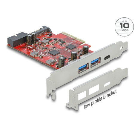 Delock PCI Express x4 Karte zu 1 x extern USB Type-C™ Buchse + 2 x extern USB Typ-A Buchse SuperSpeed USB 10 Gbps + 1 x intern U
