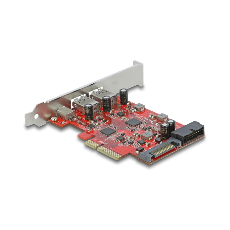 Delock PCI Express x4 Karte zu 1 x extern USB Type-C™ Buchse + 2 x extern USB Typ-A Buchse SuperSpeed USB 10 Gbps + 1 x intern U