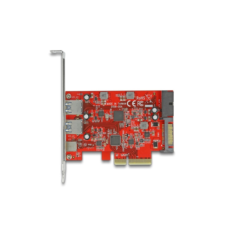 Delock PCI Express x4 Karte zu 1 x extern USB Type-C™ Buchse + 2 x extern USB Typ-A Buchse SuperSpeed USB 10 Gbps + 1 x intern U