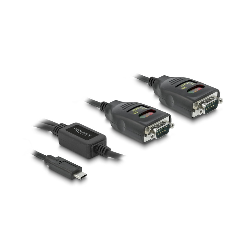 Delock Adapter USB Type-C™ zu 2 x Seriell RS-232 DB9 mit 15 kV ESD Schutz