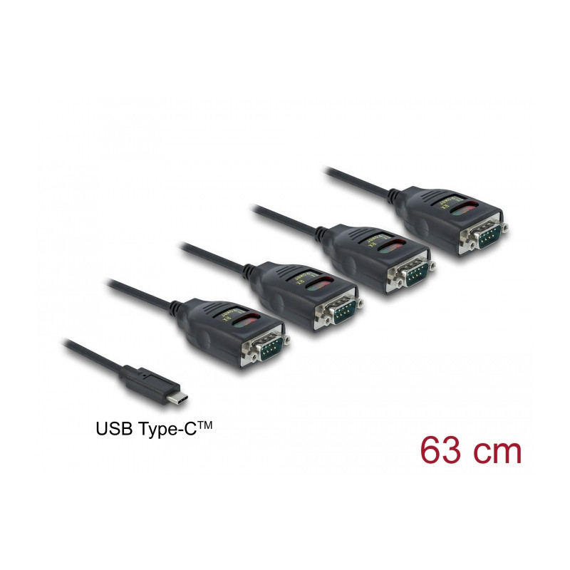 Delock Adapter USB Type-C™ zu 4 x Seriell RS-232 DB9 mit 15 kV ESD Schutz