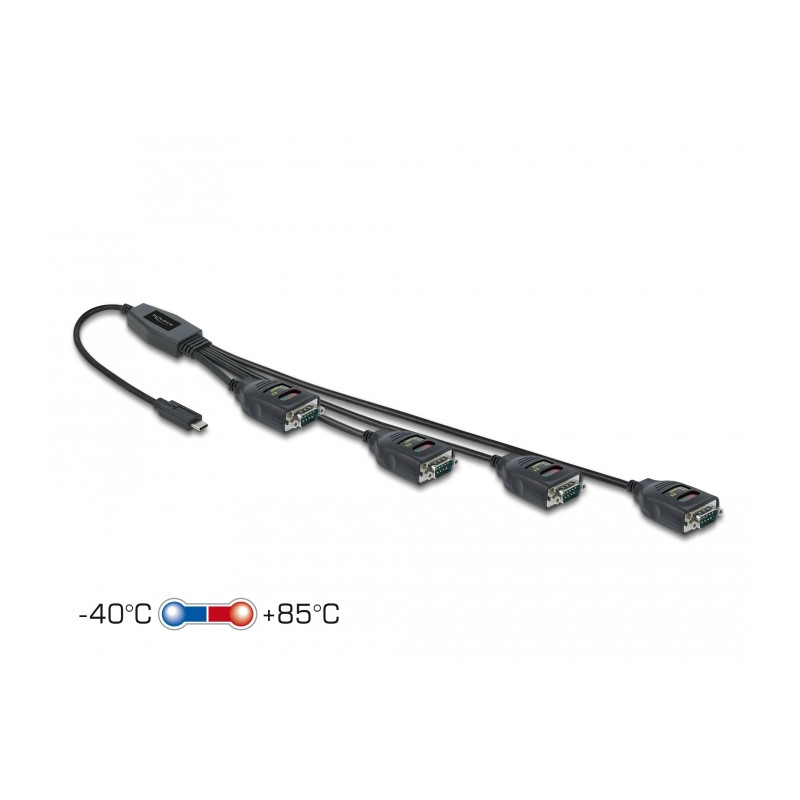 Delock Adapter USB Type-C™ zu 4 x Seriell RS-232 DB9 mit 15 kV ESD Schutz