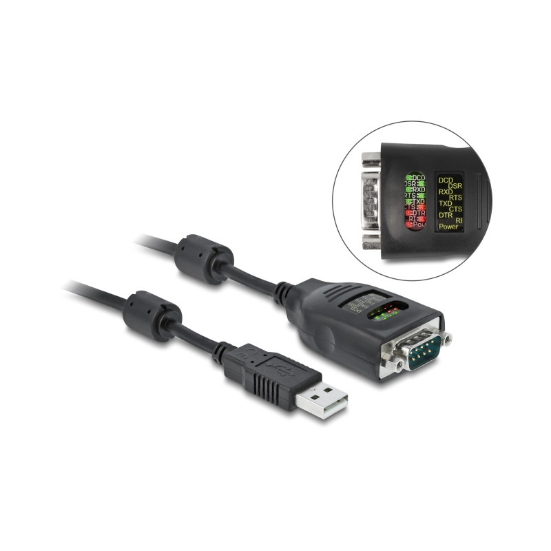 Delock USB Typ-A zu Seriell DB9 Adapter mit 9 LED RS-232 Tester