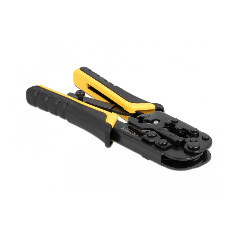 Delock Universelle Crimpzange mit Abisolierer für 8P (RJ45), 6P (RJ12/11) oder 4P Stecker