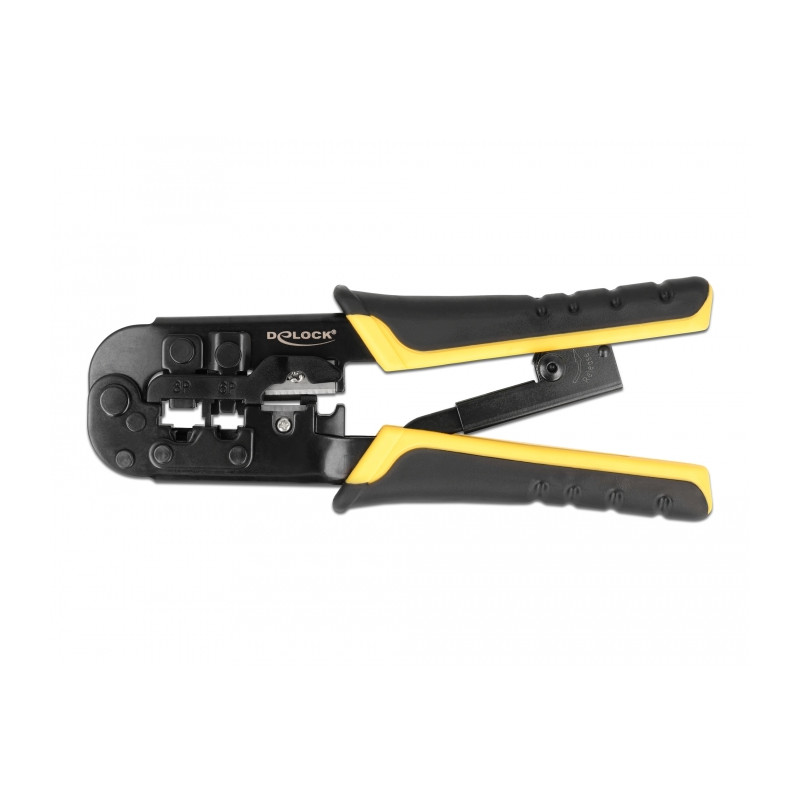 Delock Universelle Crimpzange mit Abisolierer für 8P (RJ45), 6P (RJ12/11) oder 4P Stecker