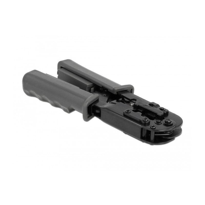 Delock Crimpzange mit Abisolierer und Netzwerktester für 8P (RJ45), 6P (RJ12/11) oder 4P (RJ10) Stecker
