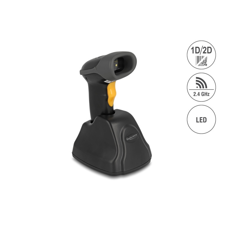 Delock 2,4 GHz Barcode Scanner 1D und 2D mit Ladestation - 5 Sprachen