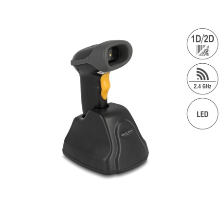 Delock 2,4 GHz Barcode Scanner 1D und 2D mit Ladestation - 5 Sprachen