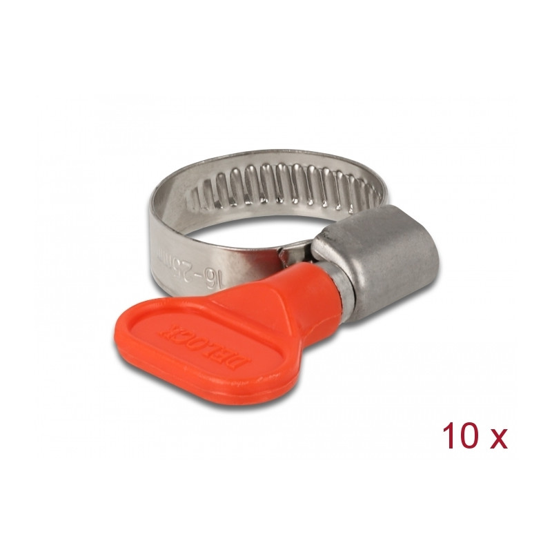 Delock Schlauchschelle mit Flügelmutter 16 - 25 mm 10 Stück rot