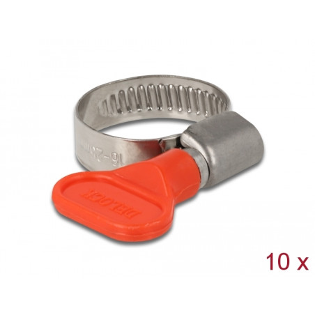 Delock Schlauchschelle mit Flügelmutter 16 - 25 mm 10 Stück rot