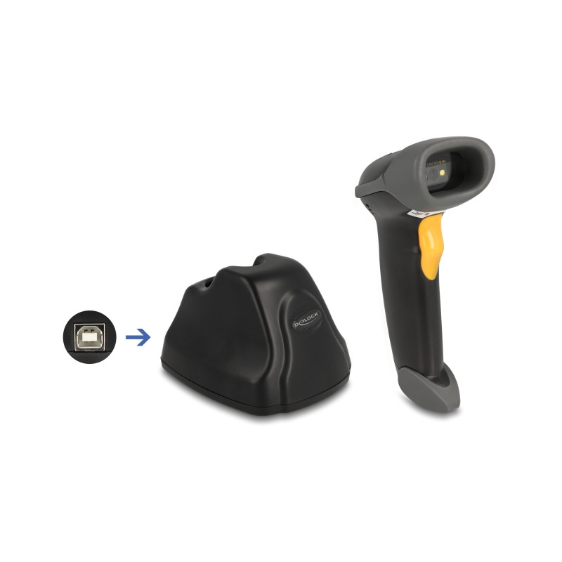 Delock 2,4 GHz Barcode Scanner 1D und 2D mit Ladestation - 5 Sprachen