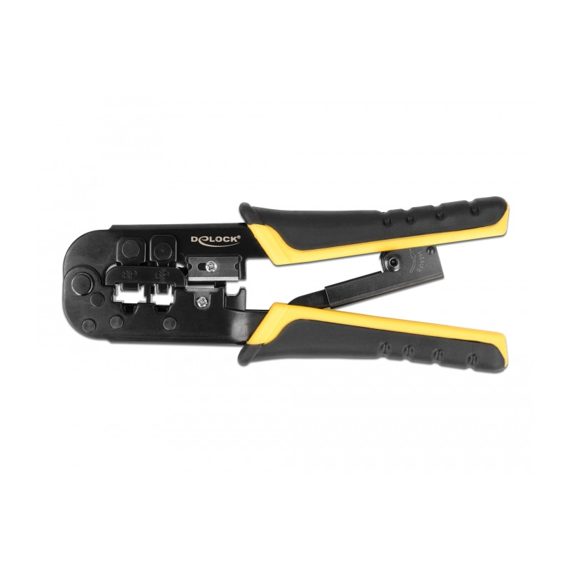 Delock Universelle Crimpzange mit Abisolierer für 8P (RJ45) oder 6P (RJ12/11) Stecker