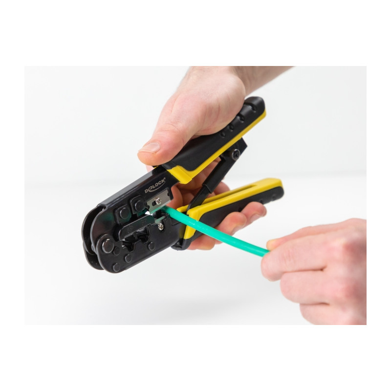 Delock Universelle Crimpzange mit Abisolierer für 8P (RJ45) oder 6P (RJ12/11) Stecker