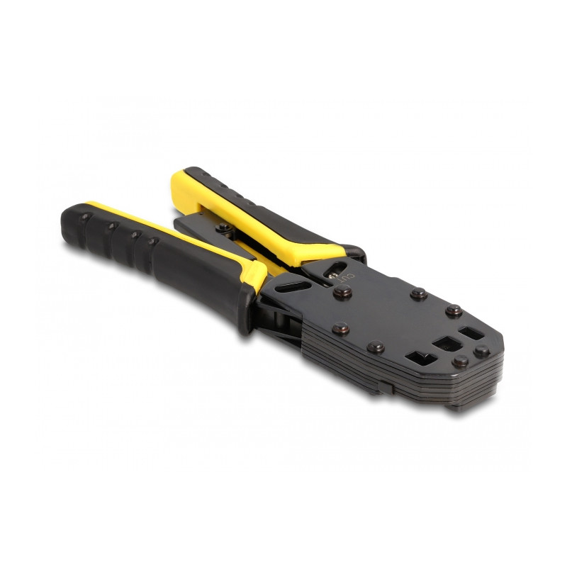 Delock Universelle Crimpzange mit Abisolierer für 10P (RJ50), 8P (RJ45), 6P (RJ12/11), 6P DEC oder 4P Modular Stecker
