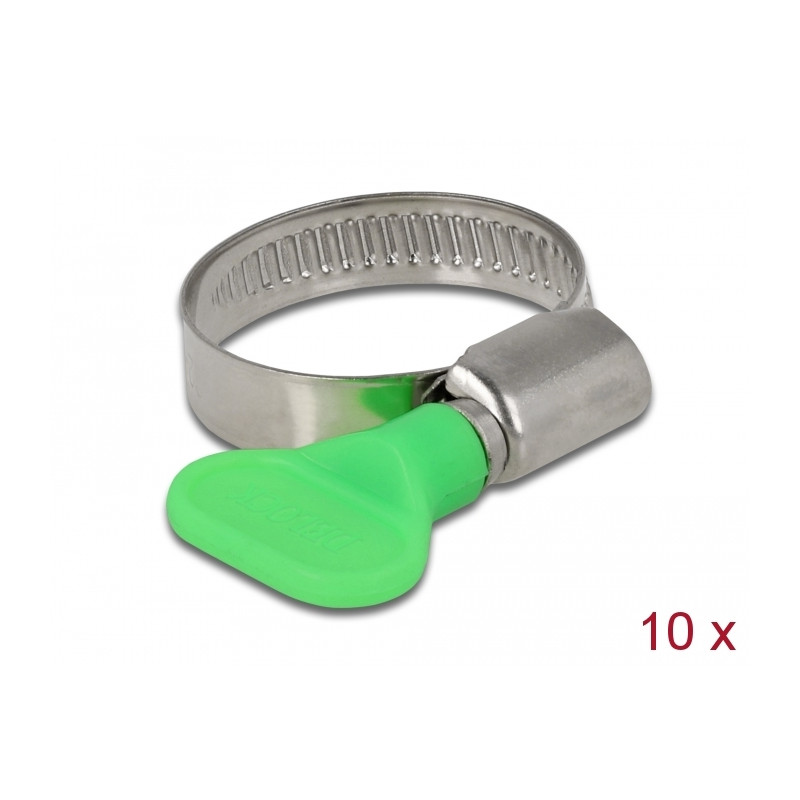 Delock Schlauchschelle mit Flügelmutter 22 - 32 mm 10 Stück grün