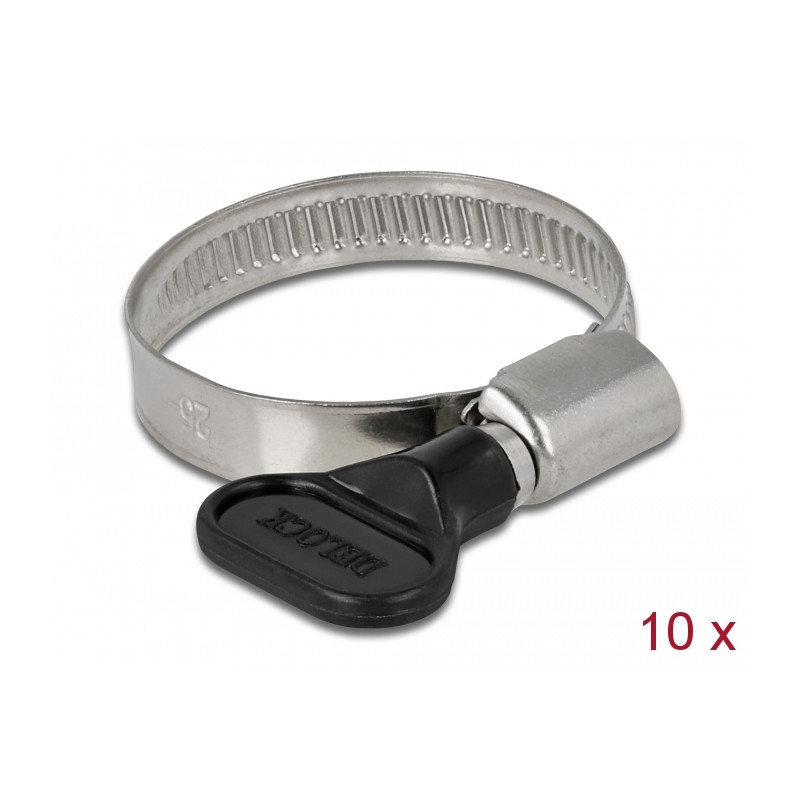 Delock Schlauchschelle mit Flügelmutter 25 - 40 mm 10 Stück schwarz