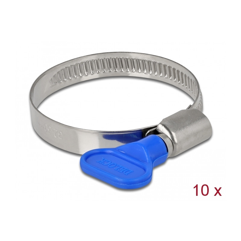 Delock Schlauchschelle mit Flügelmutter 32 - 50 mm 10 Stück blau