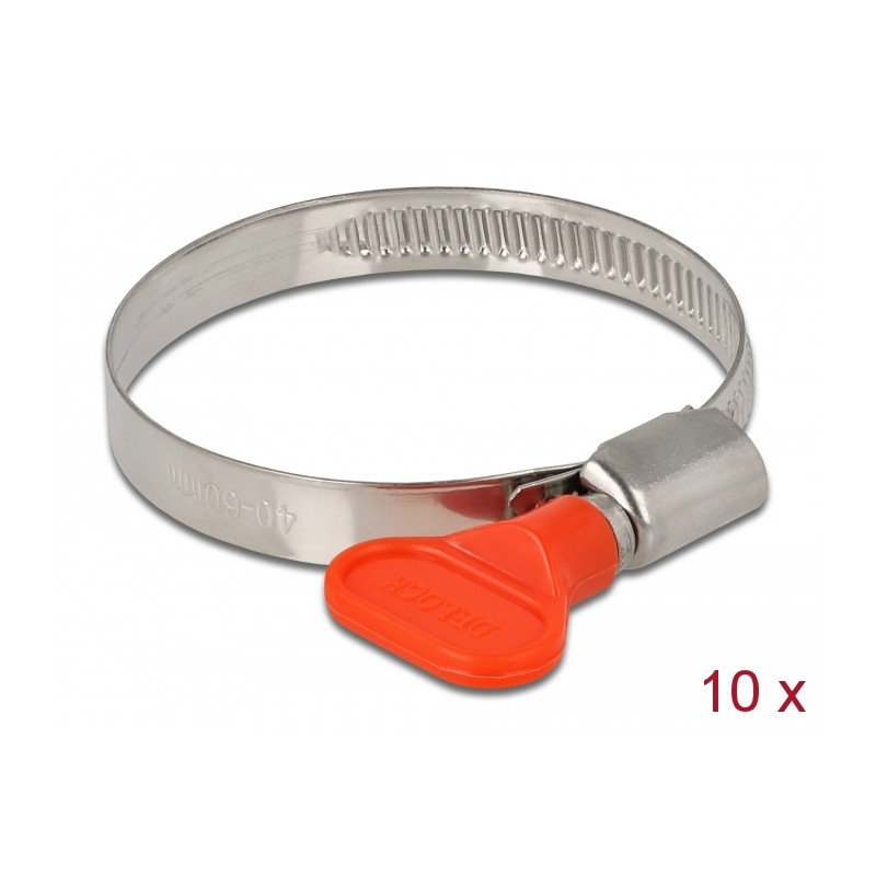 Delock Schlauchschelle mit Flügelmutter 40 - 60 mm 10 Stück rot