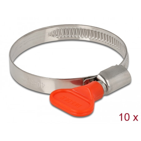 Delock Schlauchschelle mit Flügelmutter 40 - 60 mm 10 Stück rot