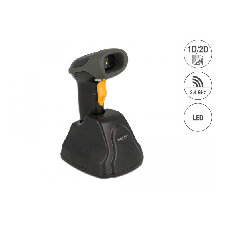 Delock 2,4 GHz Barcode Scanner 1D und 2D mit Ladestation - Mehrsprachig