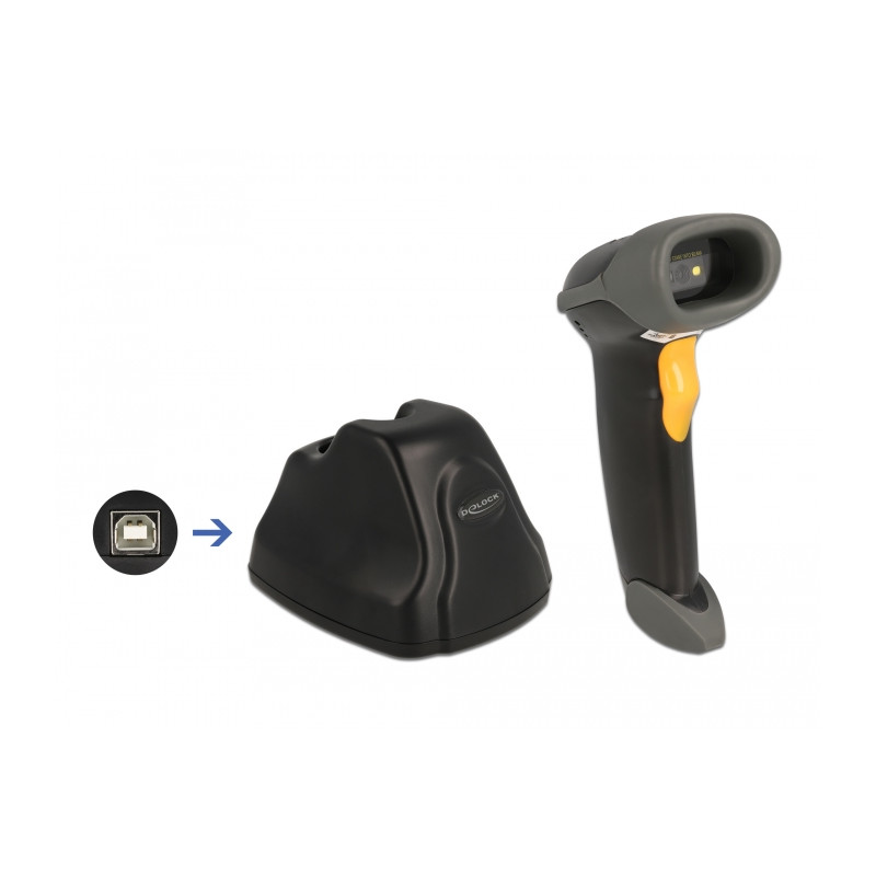 Delock 2,4 GHz Barcode Scanner 1D und 2D mit Ladestation - Mehrsprachig